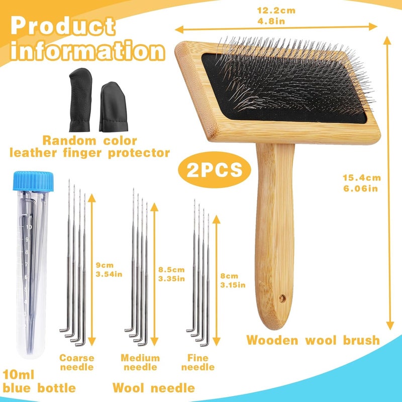 kdafio 2 Pcs Wooden Wool Carders, Wool Carder Brush for Wool Needle Felting Brush Wool Carders Needle Felting with Needle Leather Finger Protector for DIY Projects - Image 2